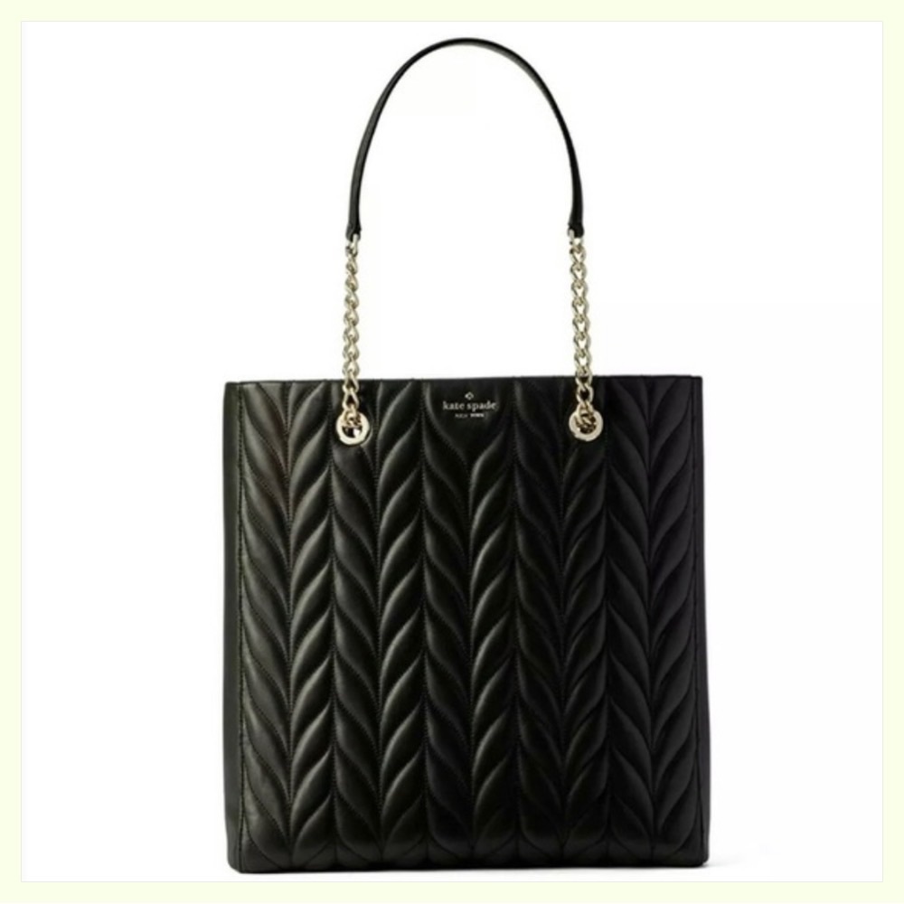 ♠️❤️ Kate Spade Quilted Black Tote with Champagne gold Chain🤩